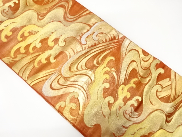 アンティーク　荒波模様織り出し袋帯（着用可）